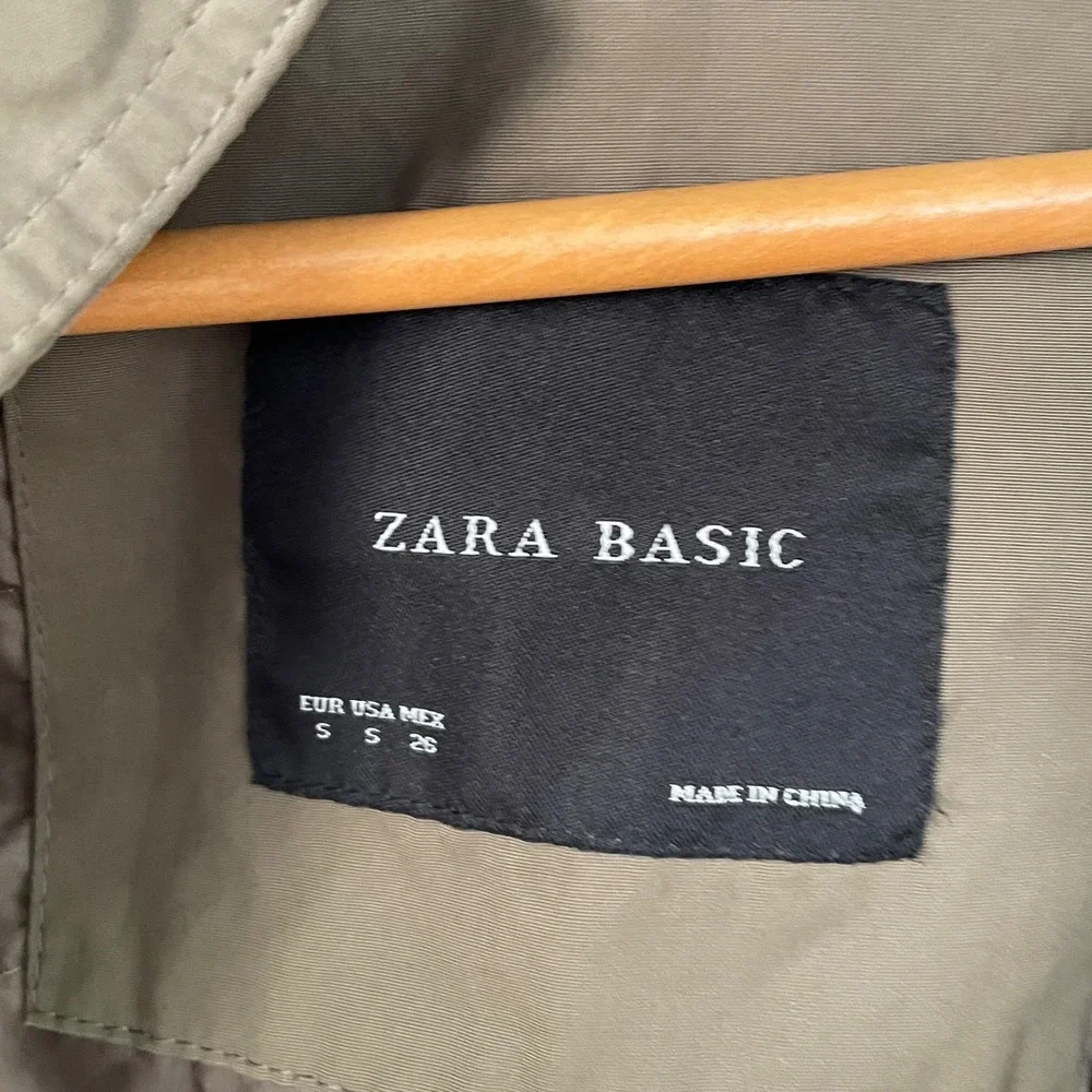 Zara‎ Basic Olive Green Hooded Utility Parka Jacket Quilted Lining Small